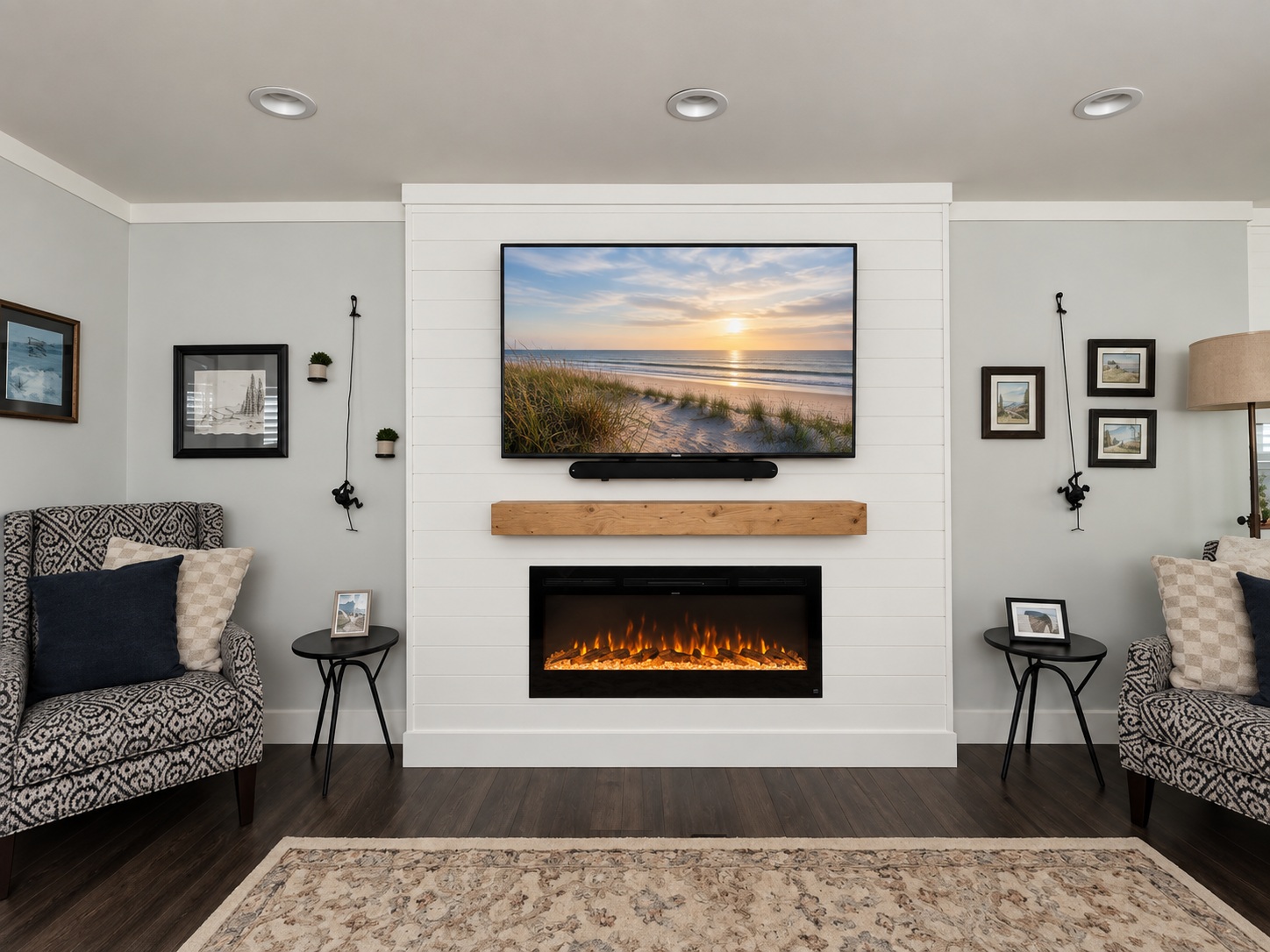 Shiplap & wood mantel