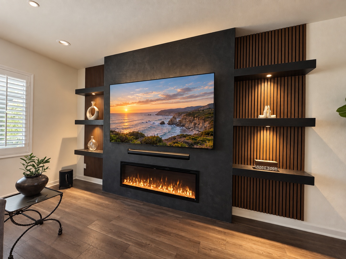 Charcoal & lit shelves