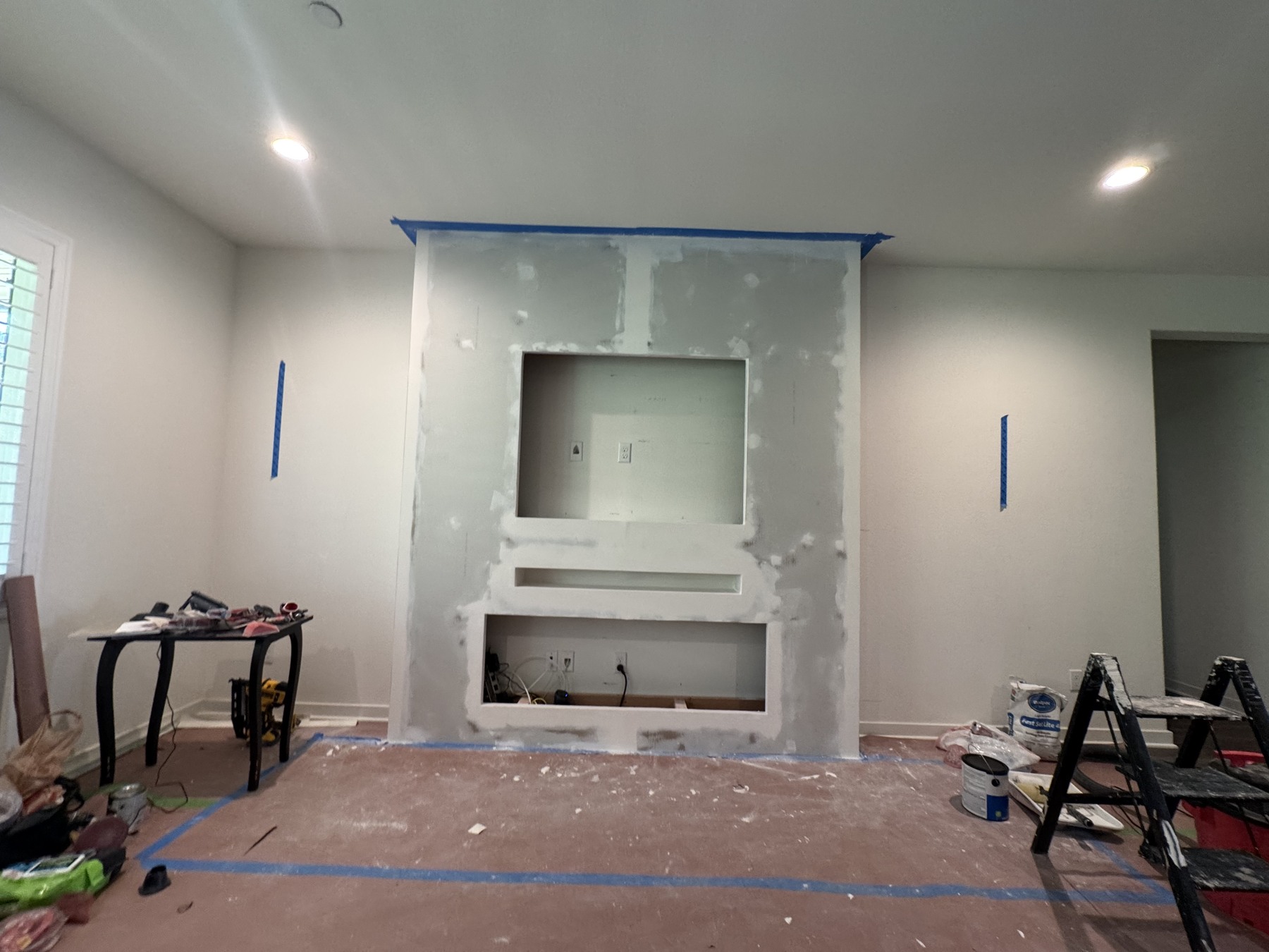 The build — drywall and shelf supports