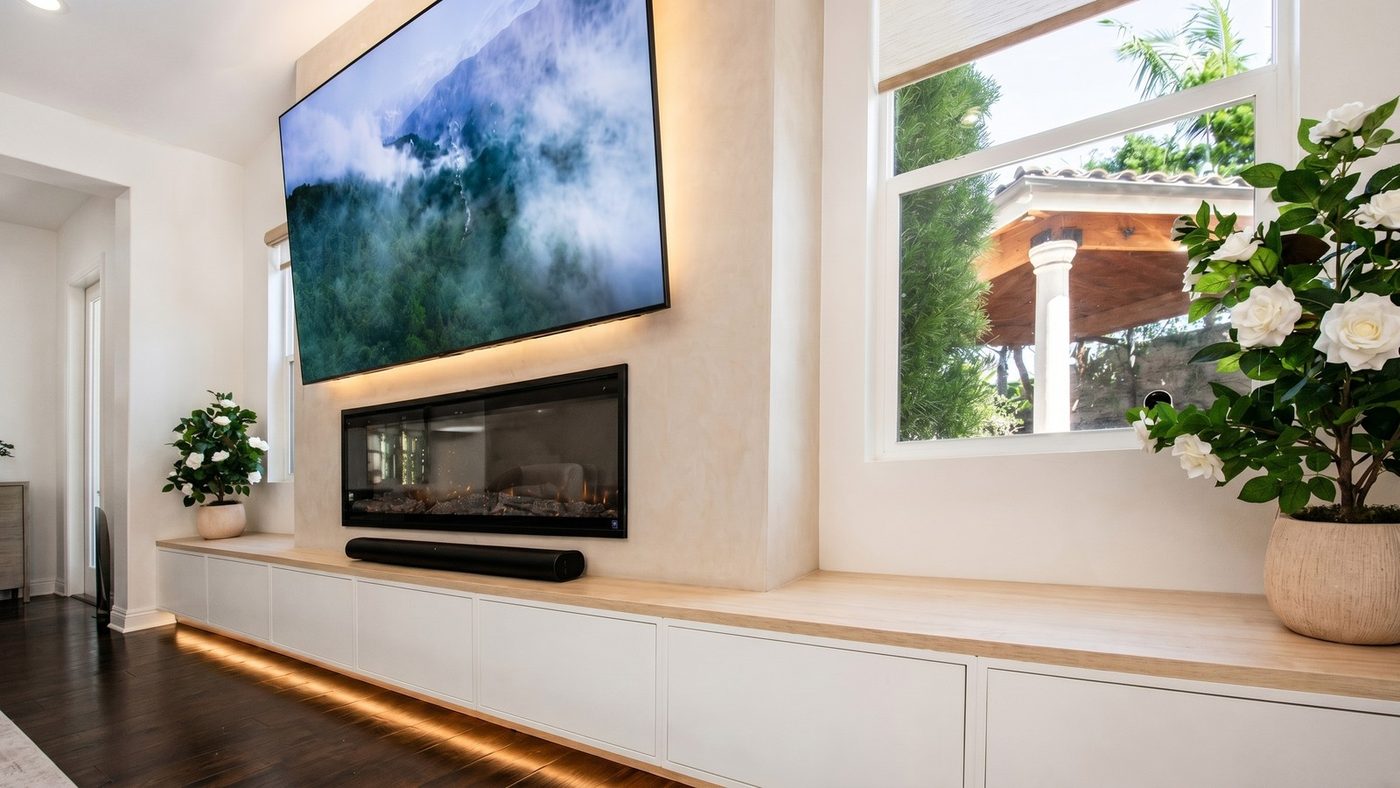 Floating cabinet & fireplace — detail 3