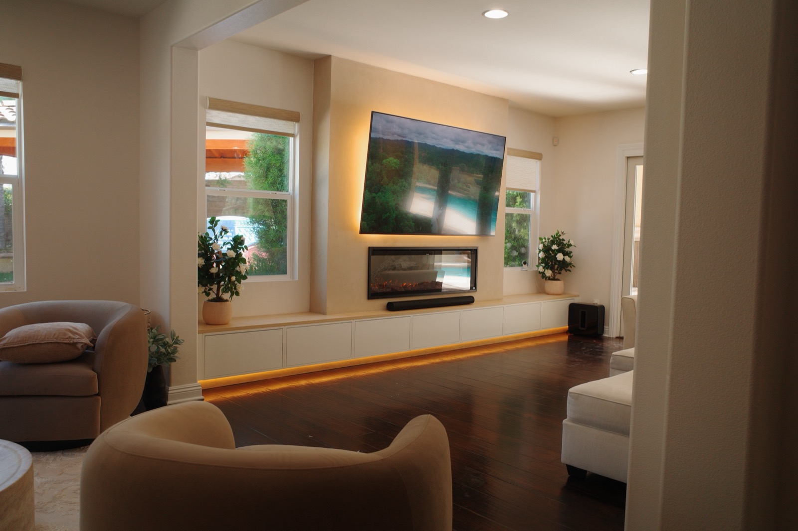 Floating cabinet & fireplace — detail 1